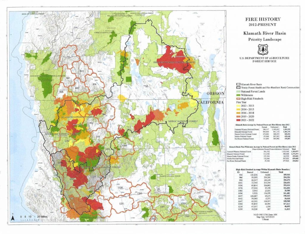 Above is a fire history map of the Klamath River Basin priority landscape from 2012 to 2022. Courtesy: Klamath National Forest.
