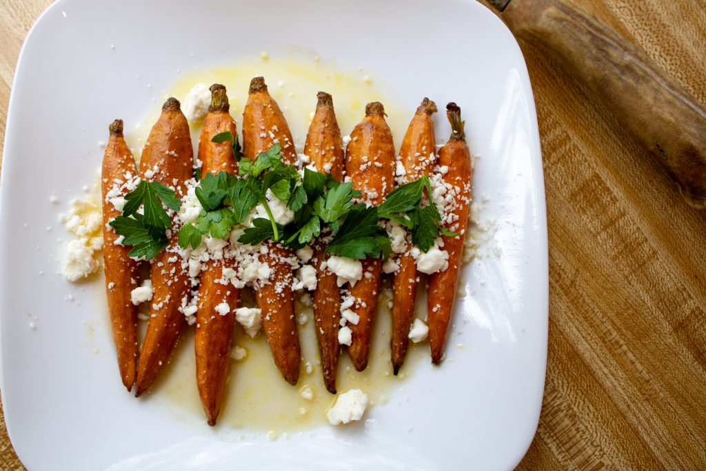 Smoked carrots with feta and honey