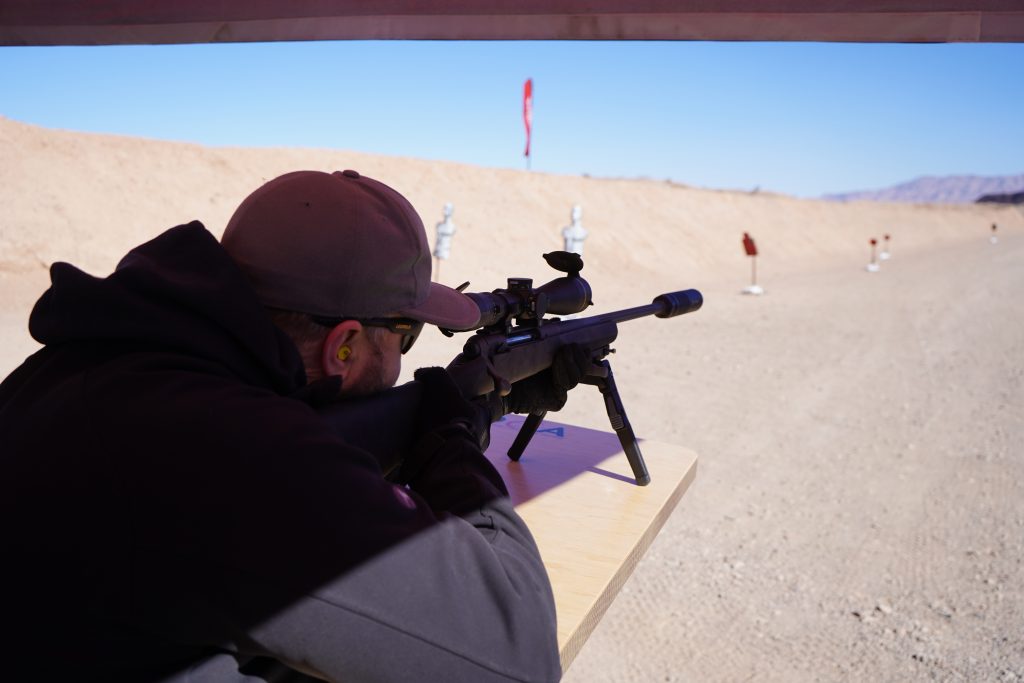 Hunter tests new ammo on shooting range.