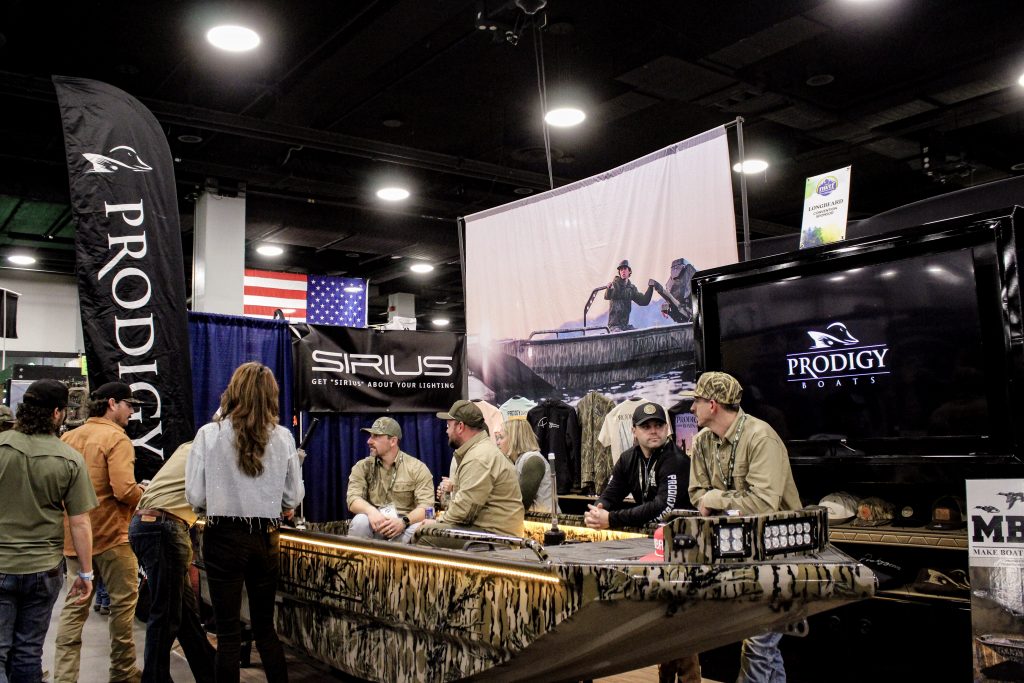 Prodigy boats booth on the sport show floor