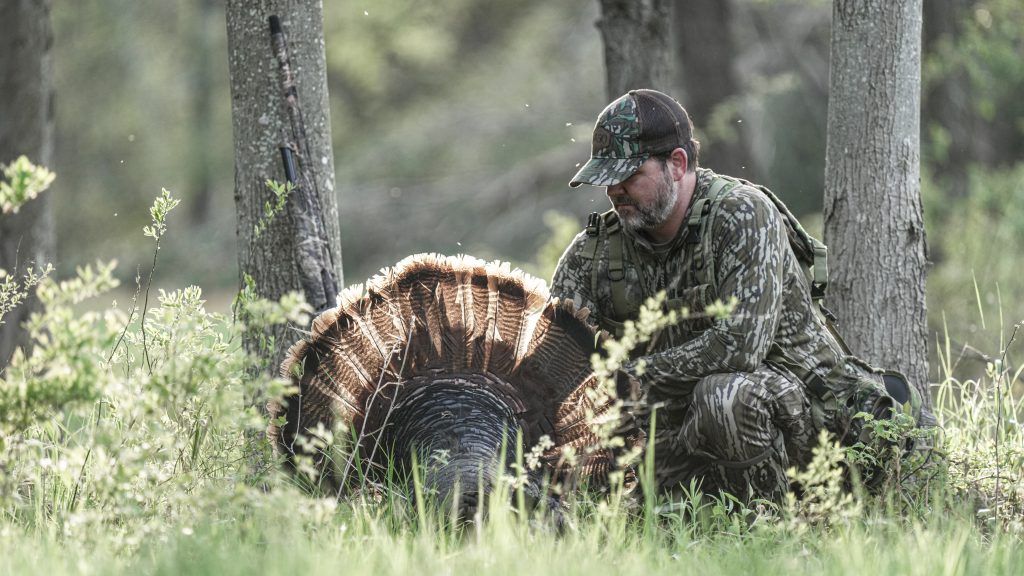 Hunter appreciates harvested bird. 