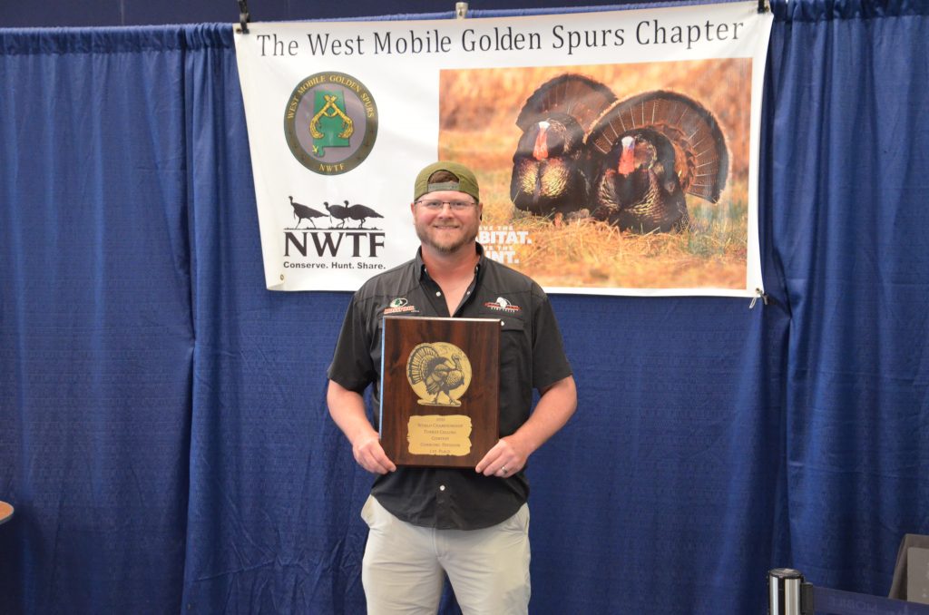 Russell Andrews of Tuscaloosa, Alabama, won the World Gobbling Championship during the National Wild Turkey Federation sanctioned 2025 World Turkey Calling Championships, held June 6-7 in in Mobile, Ala. Photo Credit: John N. Felsher.