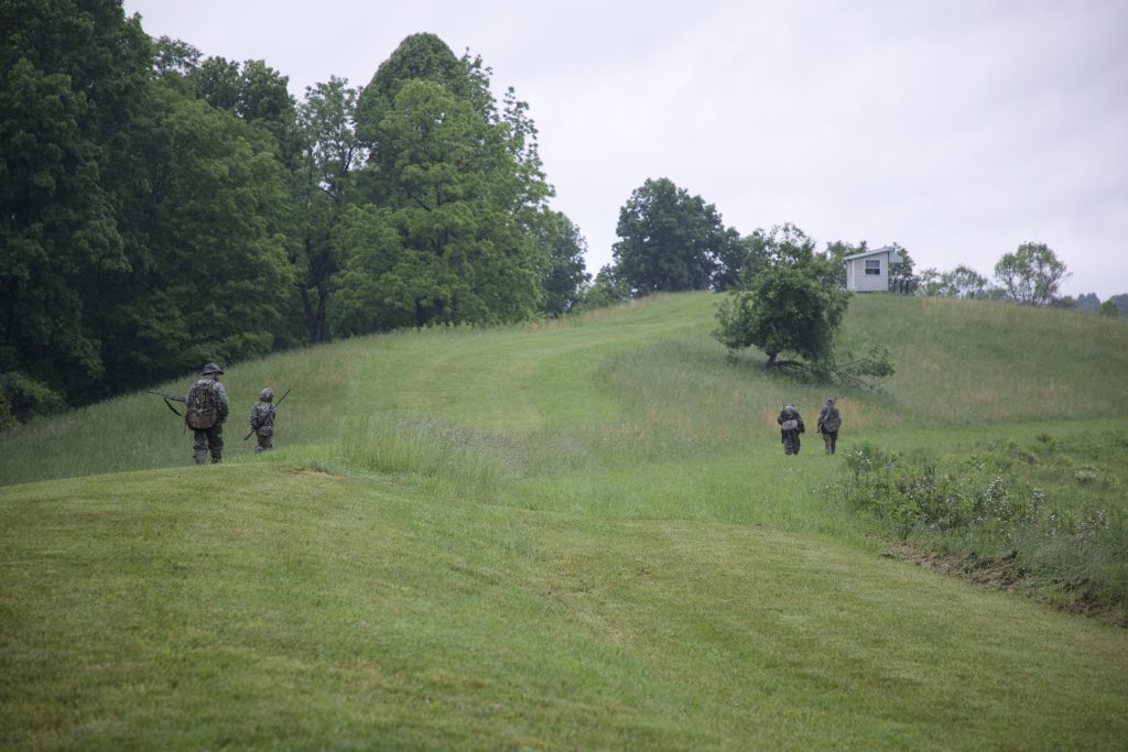 Family goes their seperate ways on a turkey hunt.